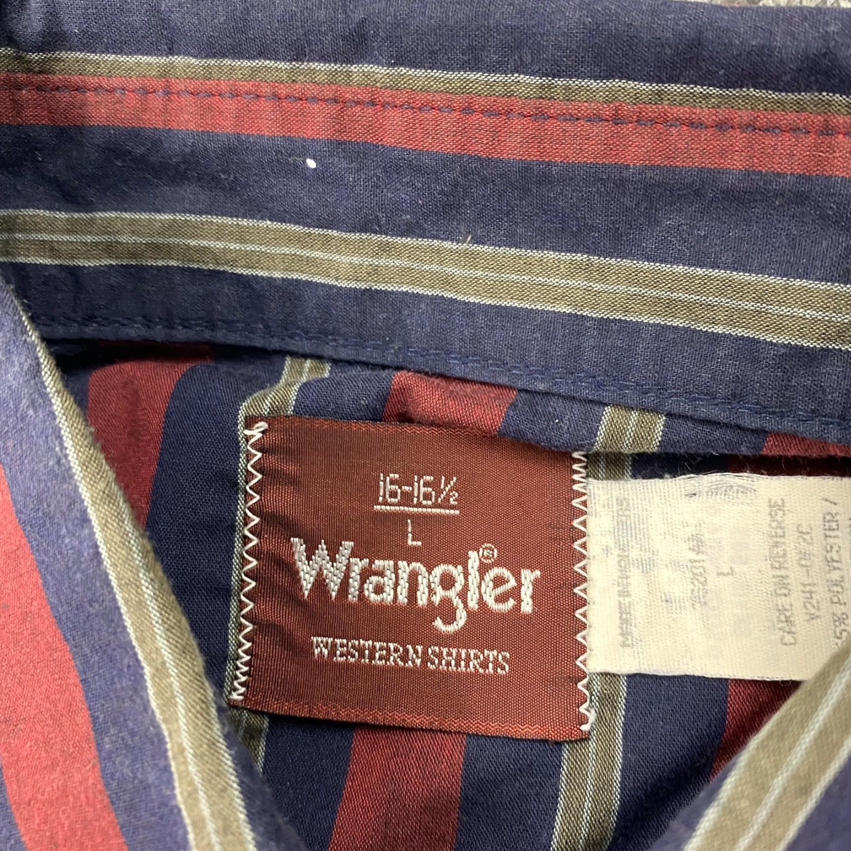 Wrangler Wrangler Shirt Mens Large Red Navy Striped Western Pearl Snap Long Sleeve Yoke Size US L / EU 52-54 / 3 - 7 Thumbnail