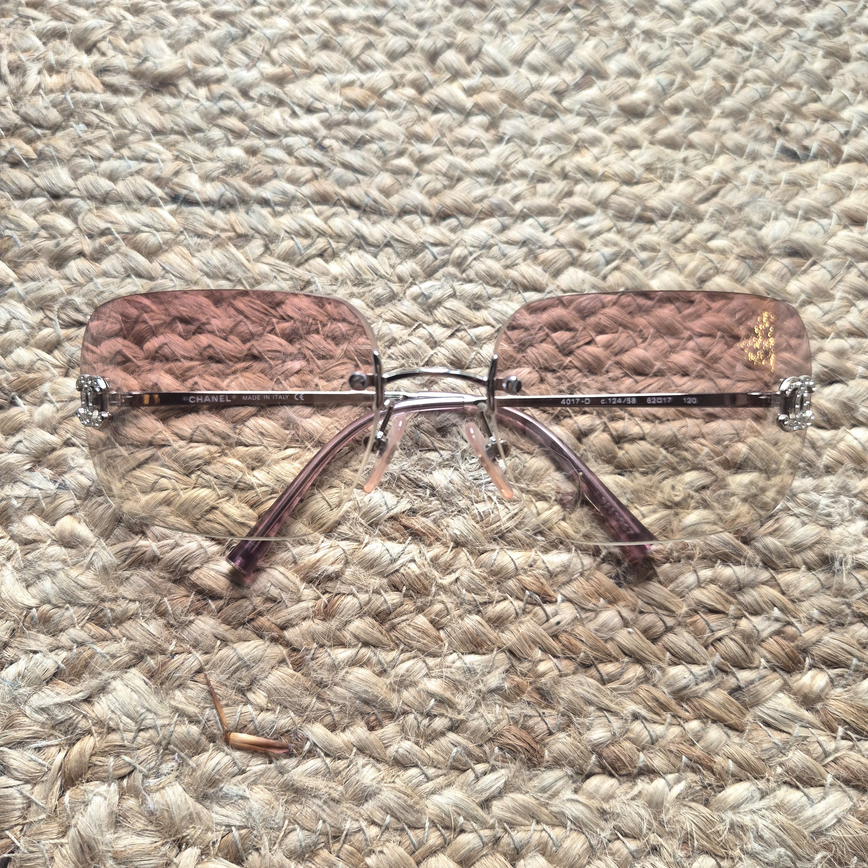 Chanel Chanel Pink Swarovski Crystal CC Logo Rimless Sunglasses Size ONE SIZE - 4 Thumbnail