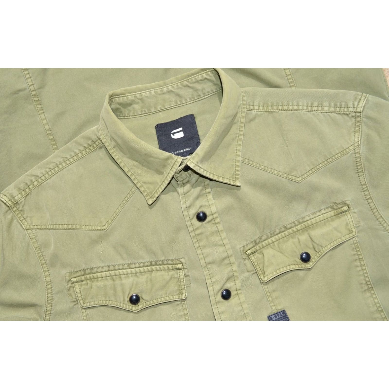 G-Star VINTAGE G-Star SHIRT Mens 3301 Long Sleeve Green Khaki Snap with Pockets Size S Size US S / EU 44-46 / 1 - 2 Thumbnail