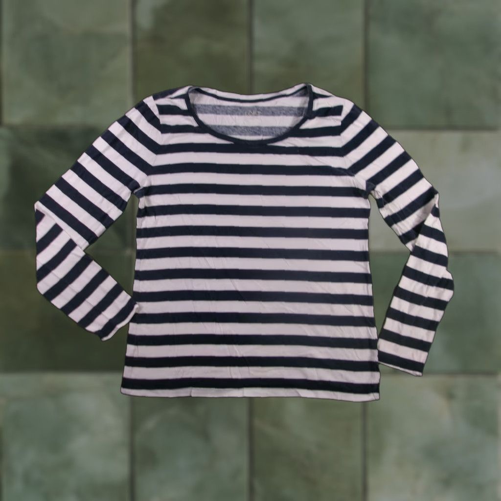 Loft VINTAGE LOFT Shirt Women M Navy White Stripe Nautical Casual Cotton Long Sleeve Round Neck Size M / US 6-8 / IT 42-44 - 1 Thumbnail