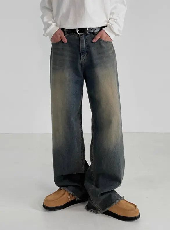Japanese Brand Distressed washed men's loose retro straight jeans Size US 32 / EU 48 - 1 Thumbnail