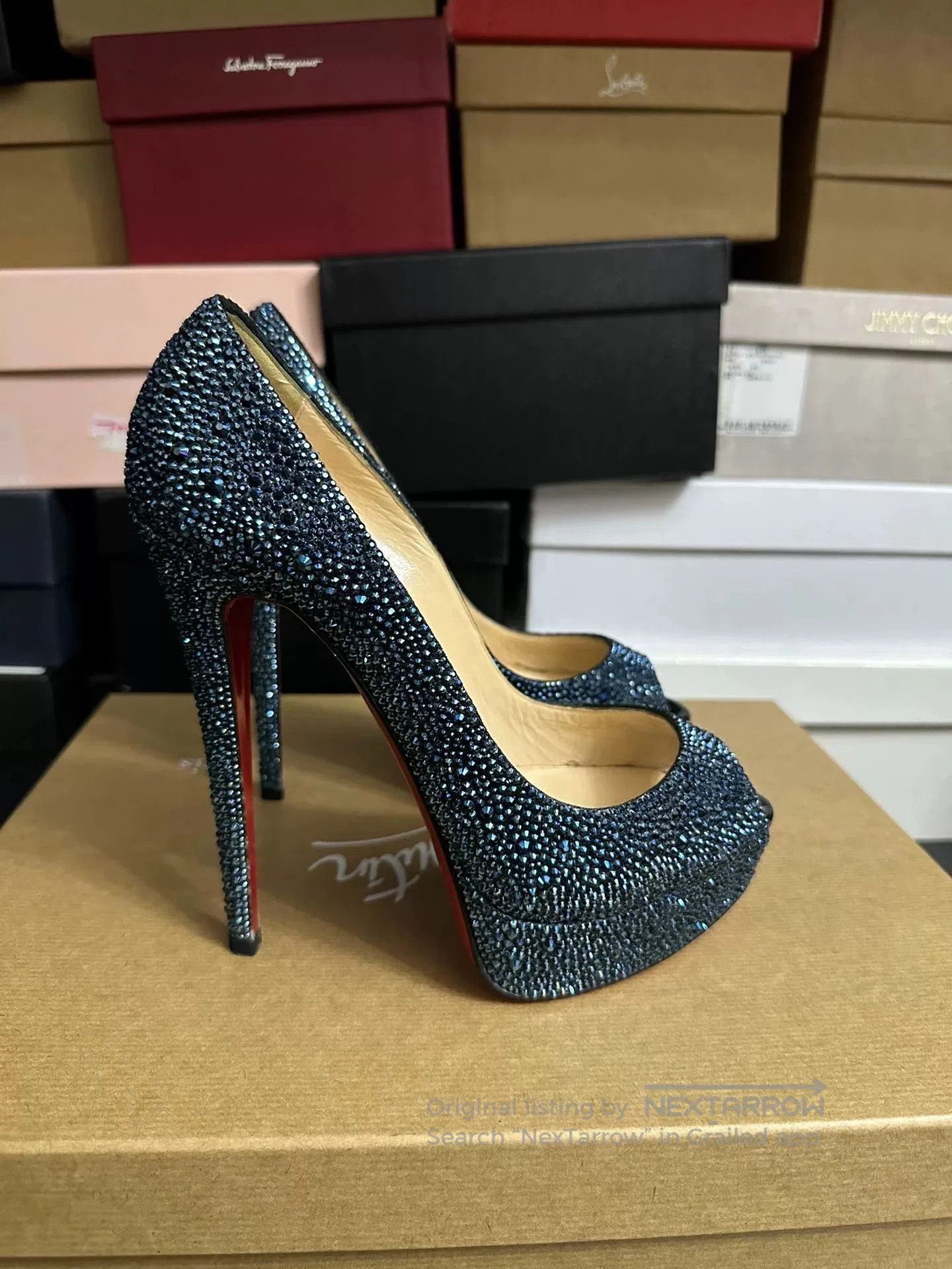 Christian Louboutin Christian Louboutin Blue Crystal Red Sole Heels. Size US 7.5 / IT 37.5 - 3 Thumbnail