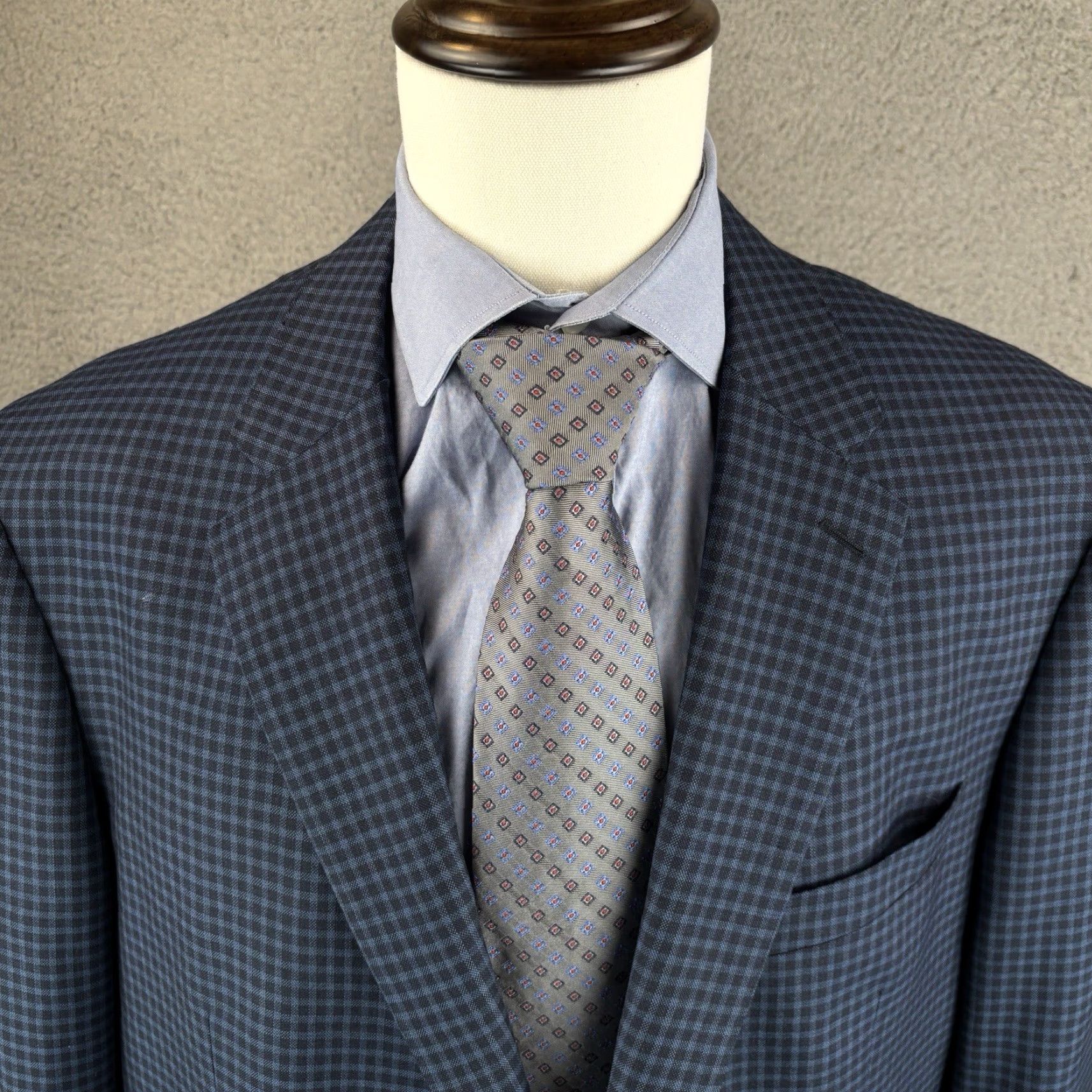 Vintage Paul Betenly Sport Coat Jacket 48R Navy Gingham Check Wool Lanificio Filarte Sport Coat Redesign Size US M / EU 48-50 / 2 - 4 Thumbnail