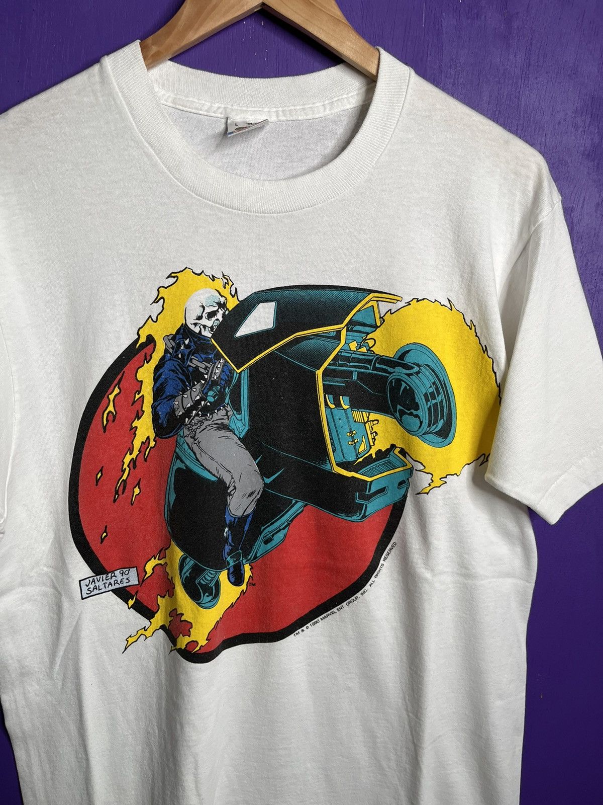 Marvel Comics × Vintage Vintage 1990 Marvel Ghost rider character t-shirt Size US L / EU 52-54 / 3 - 3 Thumbnail