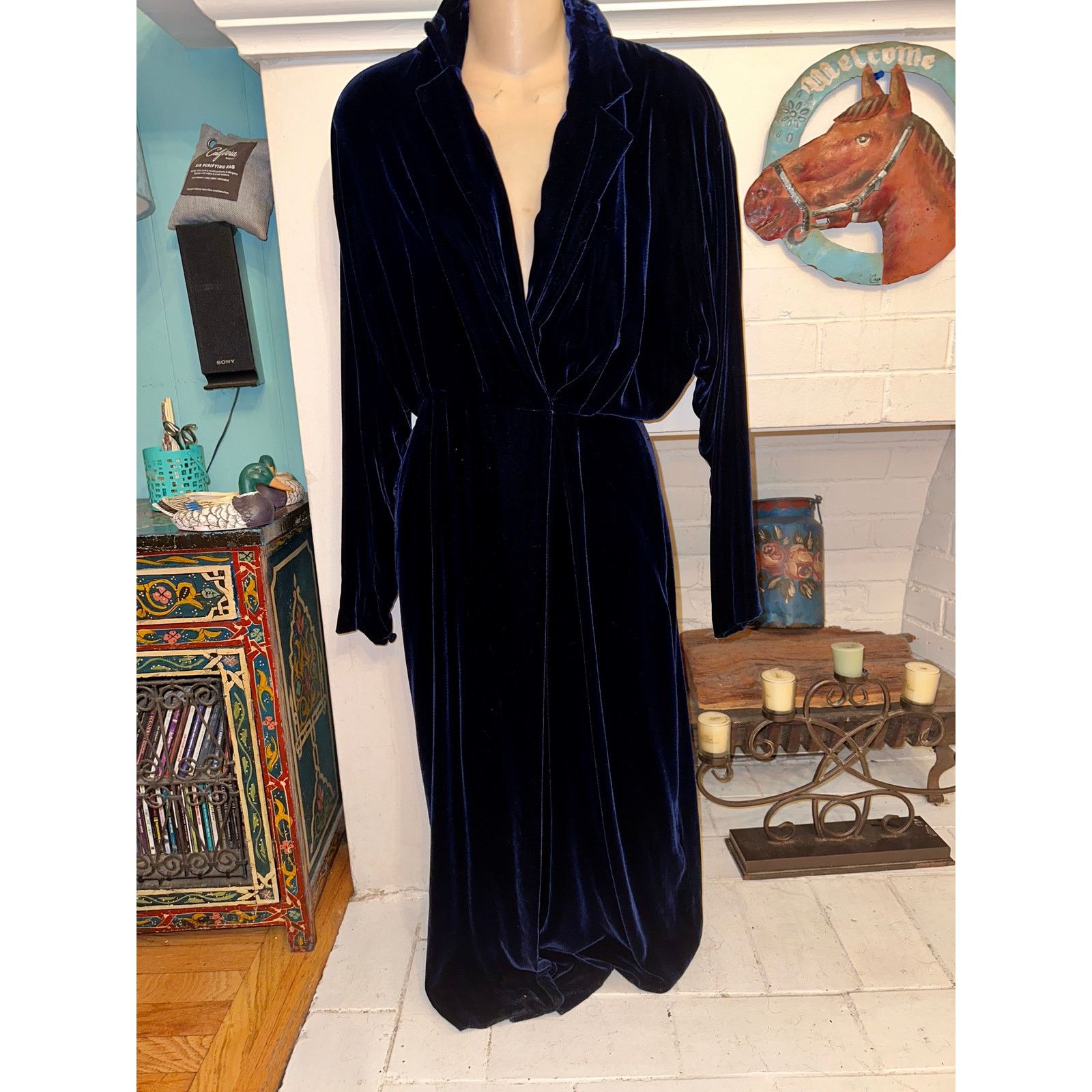 Ralph Lauren VINTAGE 80's RALPH LAUREN NAVY VELVET WRAP MIDI DRESS Size XS / US 0-2 / IT 36-38 - 5 Thumbnail