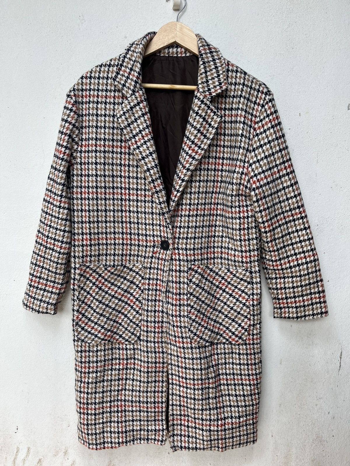 Vintage 💥Vintage gingham Wool Long Jackets Size M / US 6-8 / IT 42-44 - 1 Thumbnail