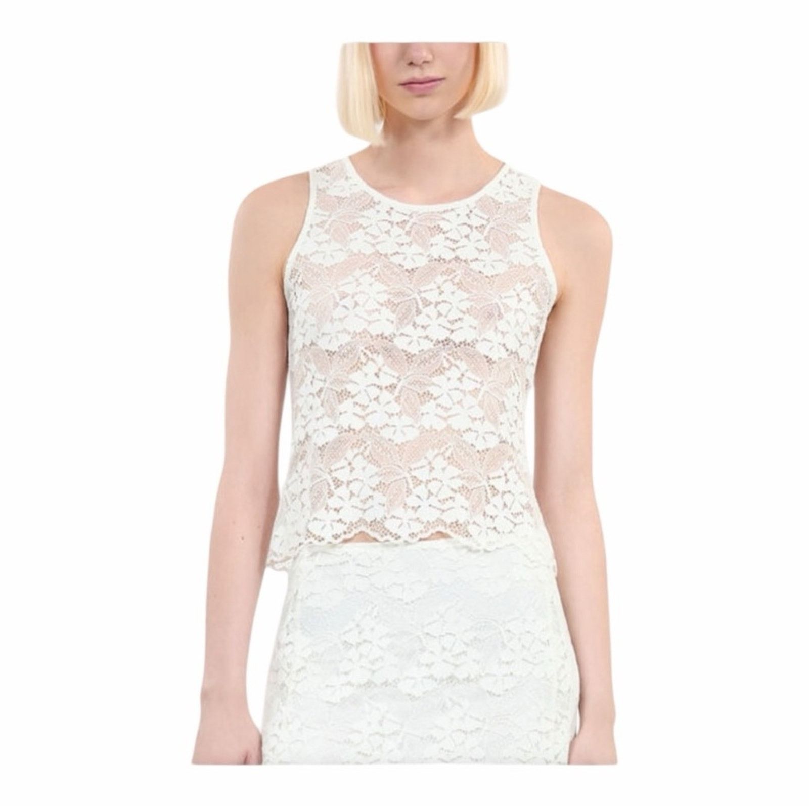 The Kooples The Kooples Stretch Lace Fitted Tank OffWhite Round Sz 1 NWT Size S / US 4 / IT 40 - 1 Thumbnail