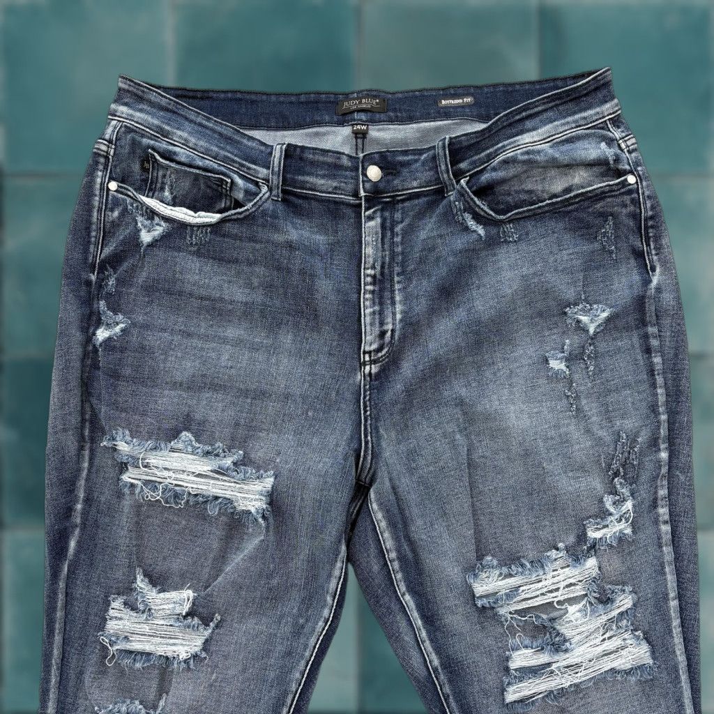 Denime Judy Blue Jeans Womens 24W Blue Boyfriend Fit Distressed Ripped Stretch Denim Jeans Size 42" / US 20 - 1 Thumbnail