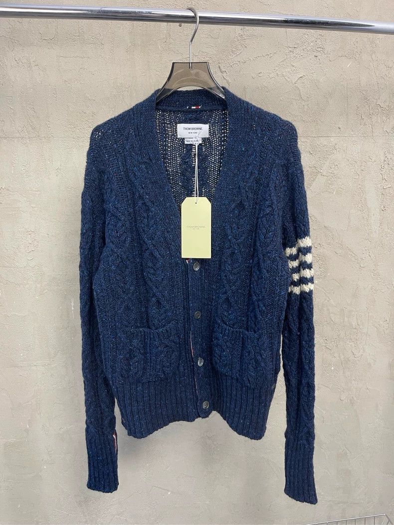 Thom Browne Thom Browne size4 Blue and green wool horsehair knit sweate Size US XL / EU 56 / 4 - 1 Thumbnail