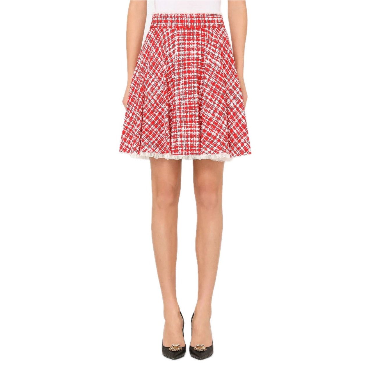 Dolce & Gabbana Dolce & Gabbana Red White Tweed Circle Mini Skirt IT 38 US Size 26" / US 2 / IT 38 - 5 Thumbnail