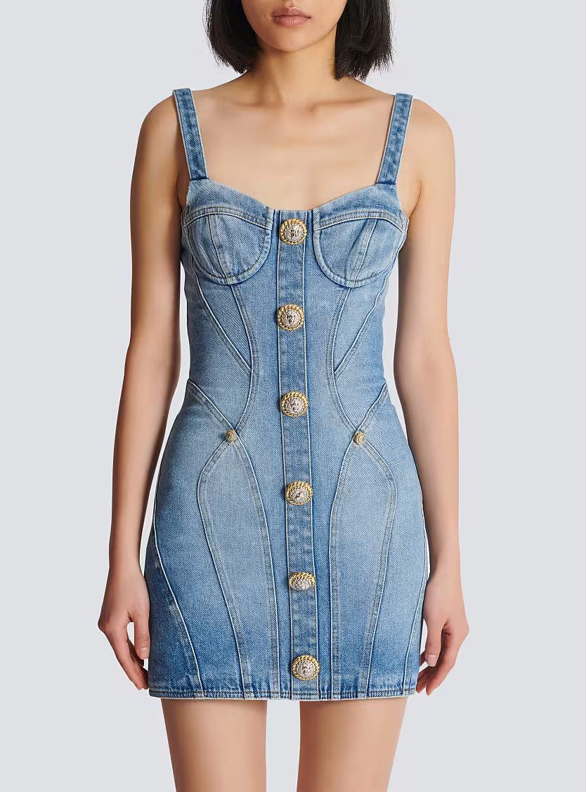 Balmain o1s1wg110725 Buttoned Short Denim Dress in Blue Size M / US 6-8 / IT 42-44 - 4 Thumbnail