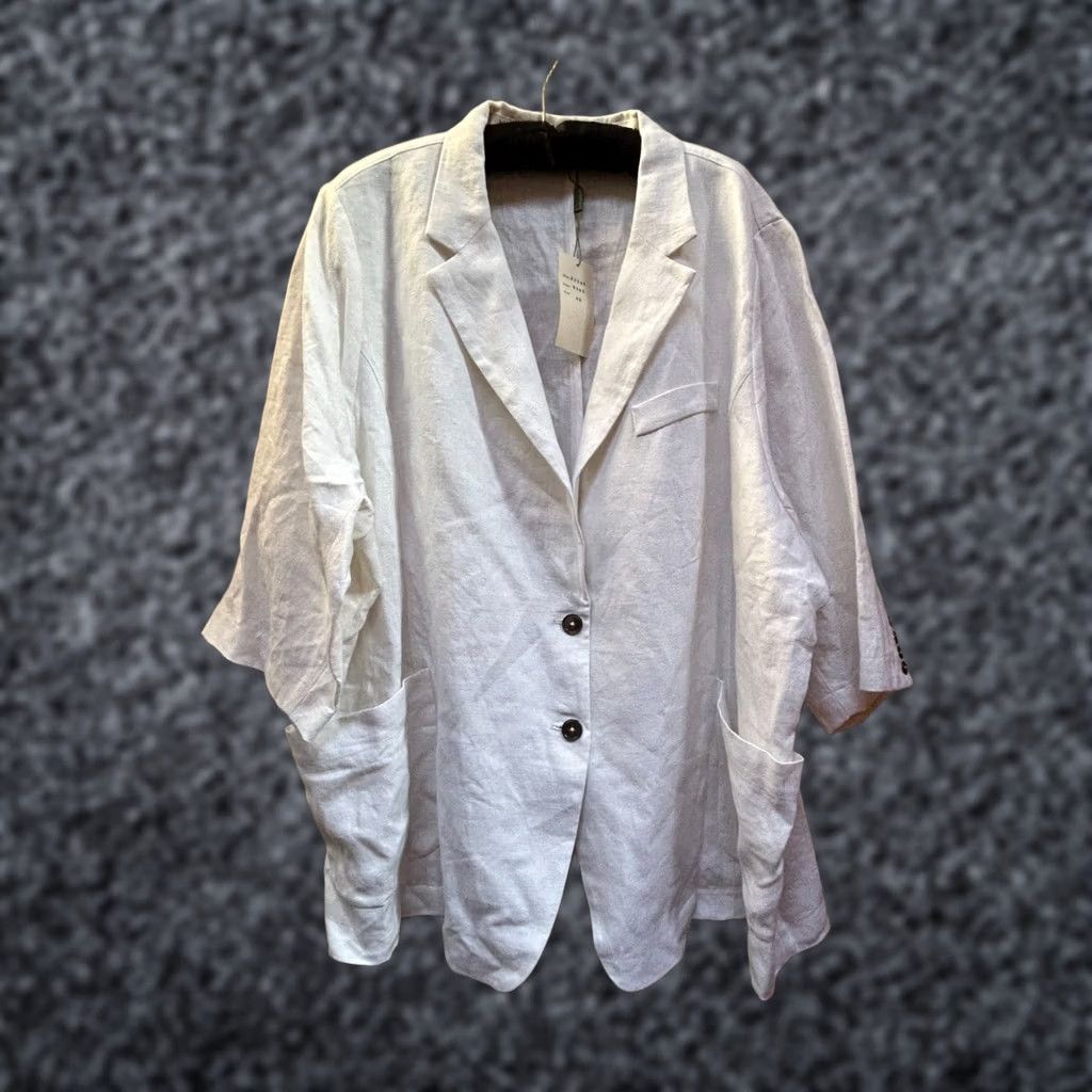 Vintage VINTAGE not applicable (skip) -> Use: Vivid White Linen Two-Button Blazer Jacket 4X 3/4 Sleeve Pockets New Womens Blazer Size XXL / US 16-18 / IT 52-54 - 1 Thumbnail