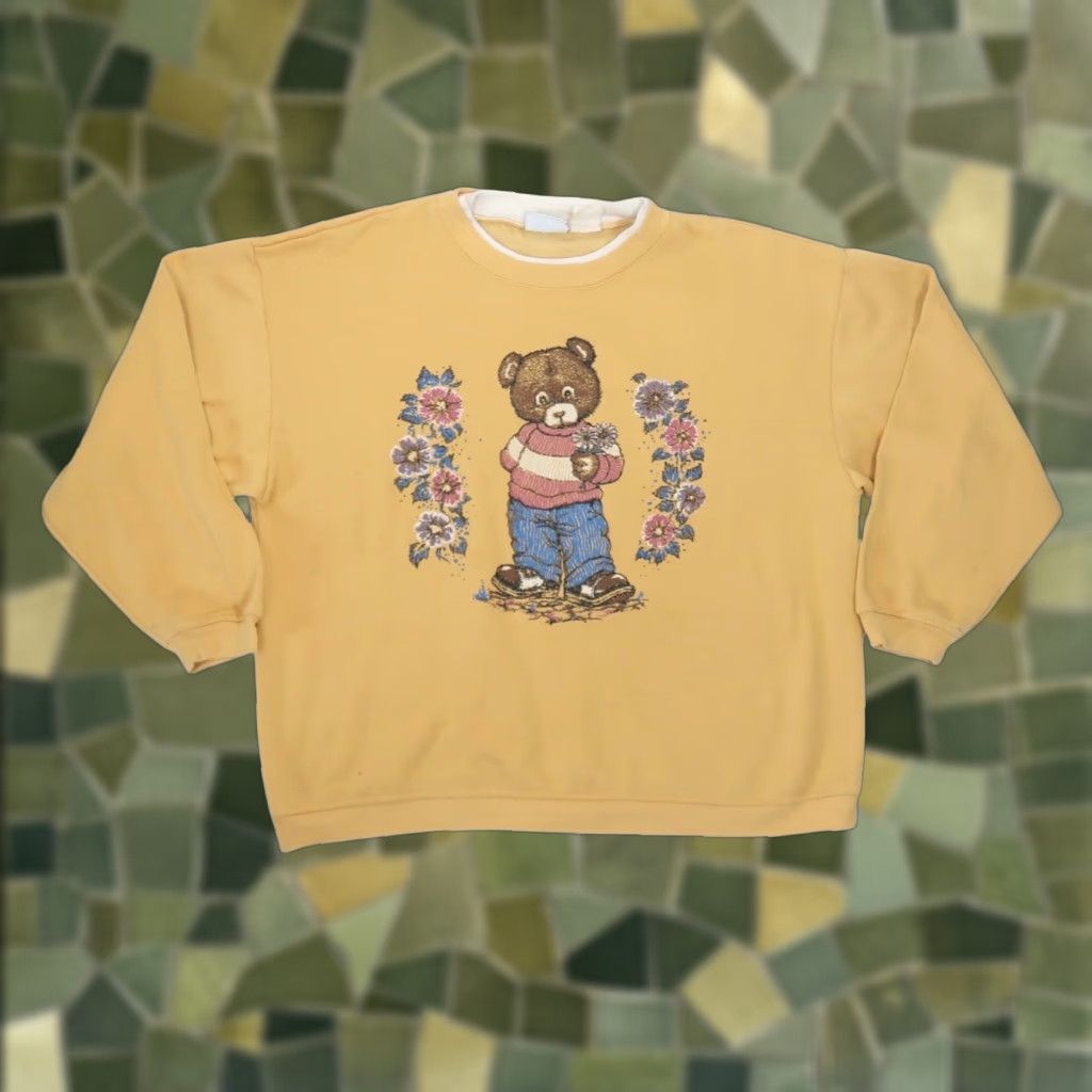 Basic Editions VINTAGE Basic Editions Sweatshirt Yellow Teddy Bear Graphic Crew Neck Long Sleeve L Womens 90s Bear Size L / US 10 / IT 46 - 1 Thumbnail