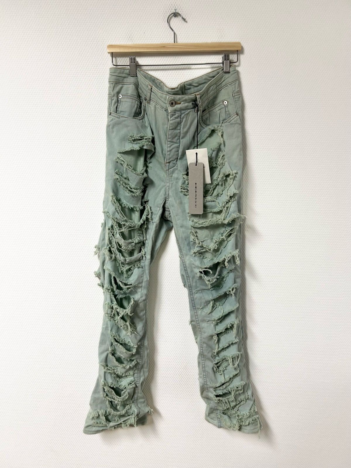 Rick Owens FW2021 Slashed Detroit Aqua Denim Size US 31 - 1 Thumbnail