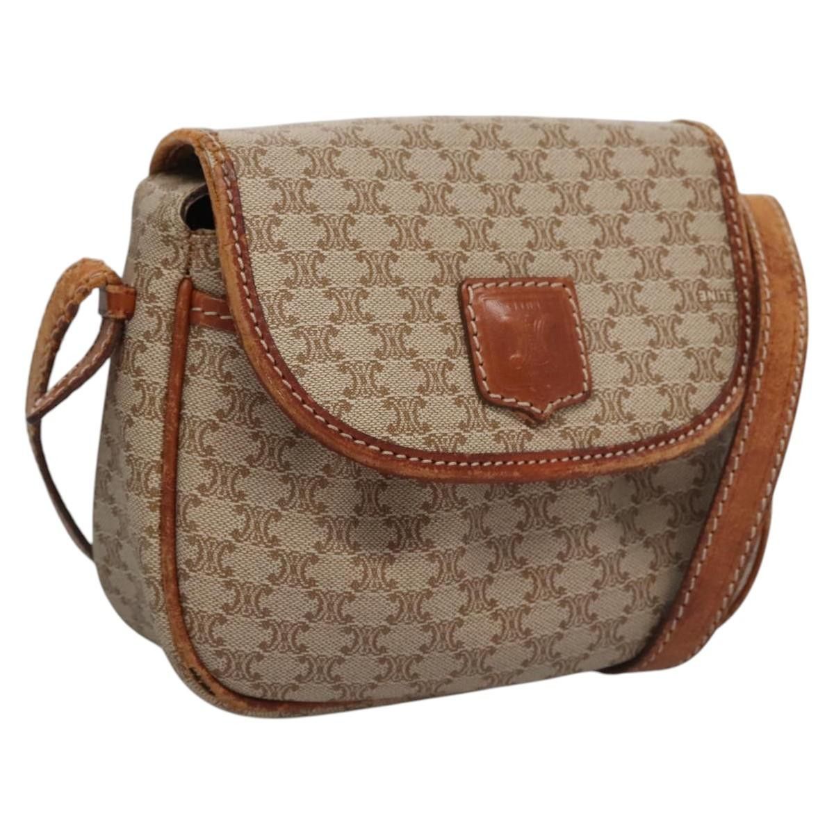 CELINE Macadam Canvas Shoulder Bag Pvc Leather Beige