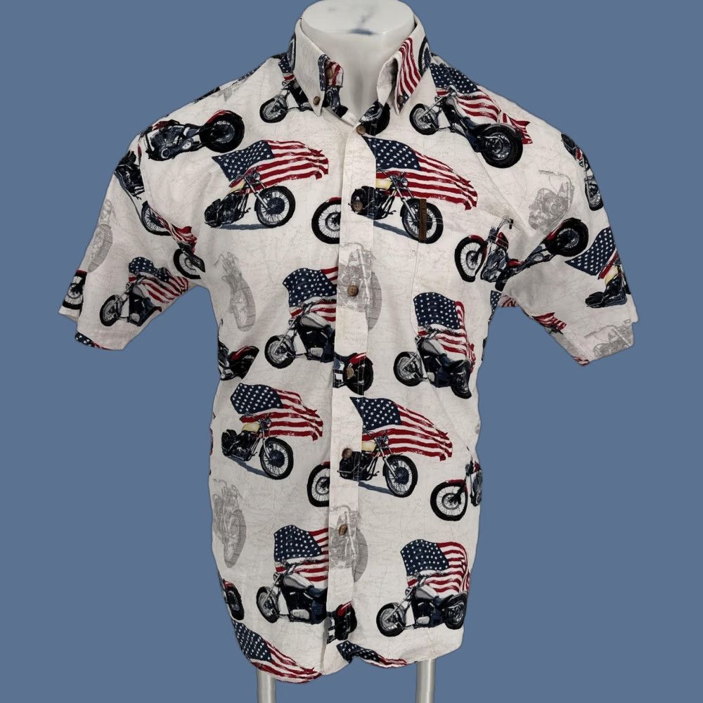 Vintage Clearwater Outfitters Shirt Mens Large White USA Flag Motorcycle Print Patriotic Size US L / EU 52-54 / 3 - 1 Thumbnail