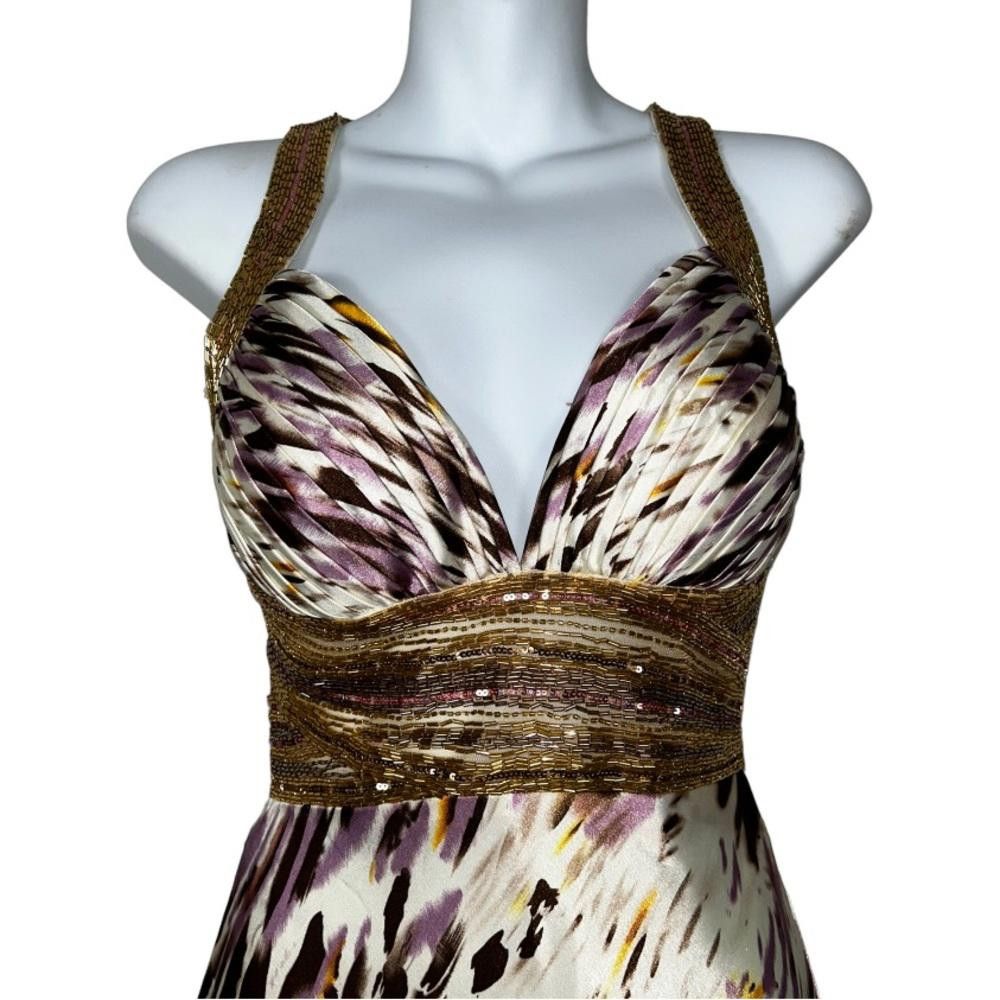 Designer Dave & Johnny l Satin Gold Beaded Gown Size 0 Size XS / US 0-2 / IT 36-38 - 2 Thumbnail
