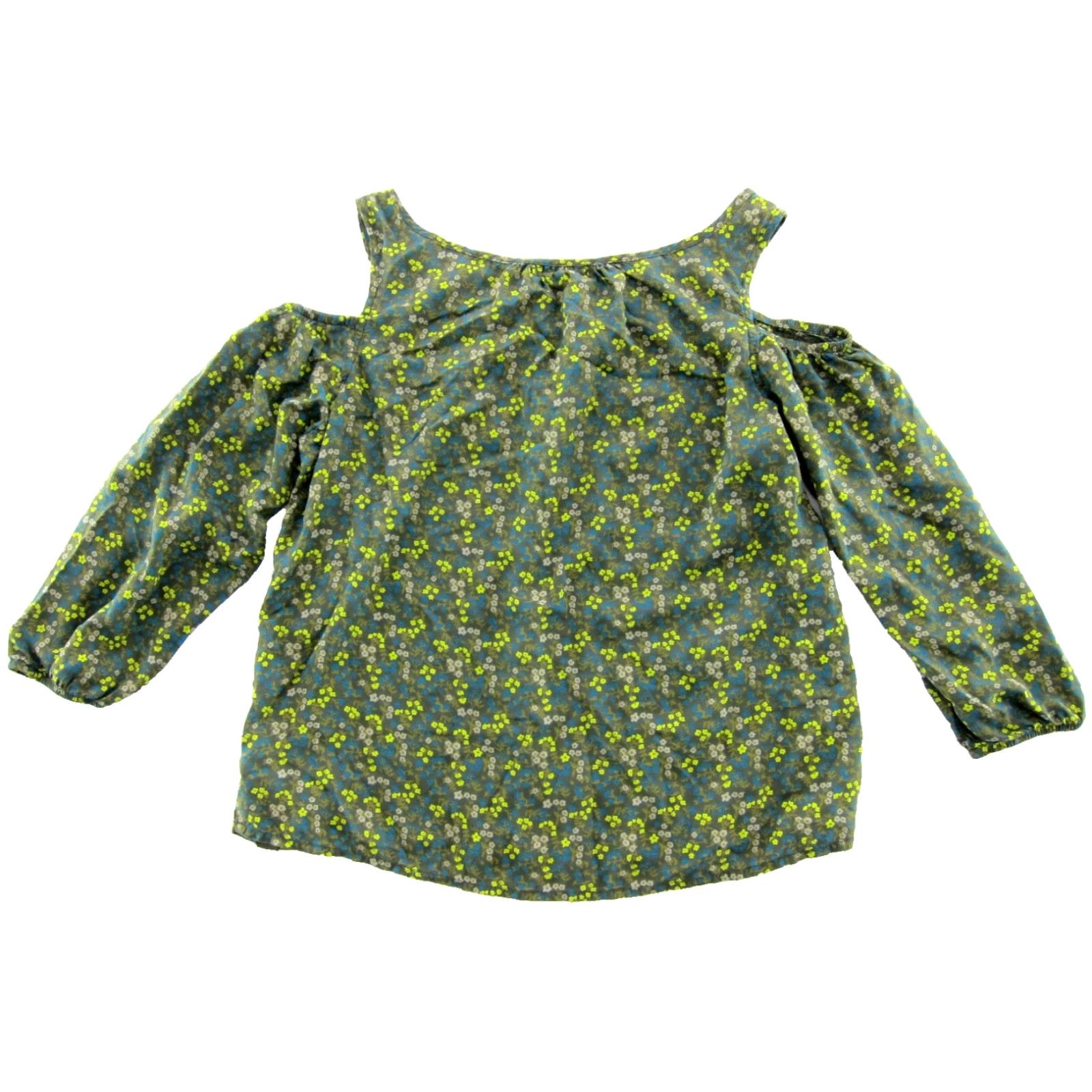 Prana PrAna Lenzing Modal Green Blue Yellow Floral Motif Off Shoulder Peasant Blouse S Size S / US 4 / IT 40 - 2 Thumbnail