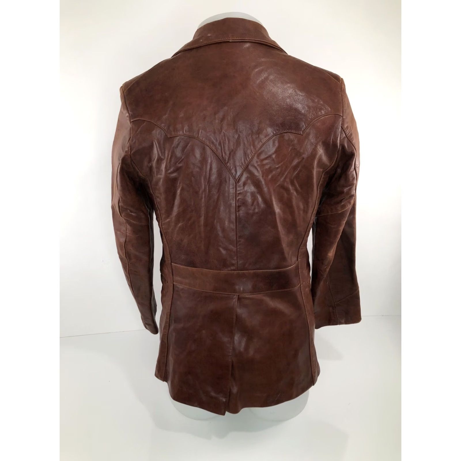 Vintage LUSKEY'S WESTERN STORES Vintage LEATHER Mens 38 Cowboy Blazer Brown Western Theme Jacket Size 38R - 4 Thumbnail