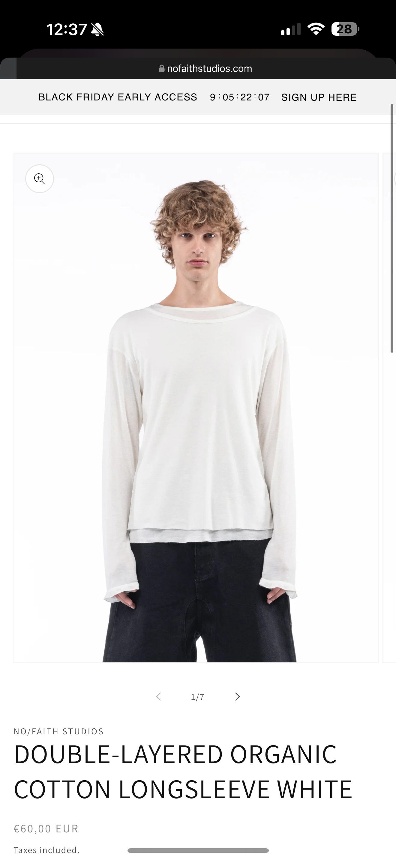 No Faith Studios DOUBLE LAYERED ORGANIC COTTON LONGSLEEVE WHITE