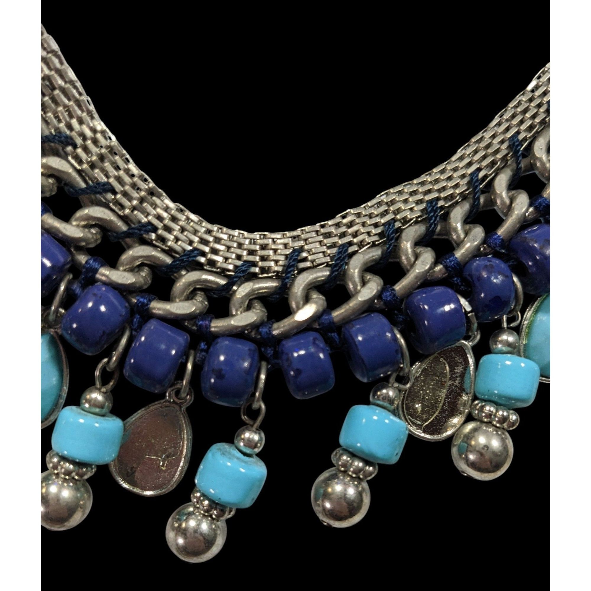 Other Bohemian Fringe Blue And Silver Tone Beaded Necklace Size ONE SIZE - 5 Thumbnail