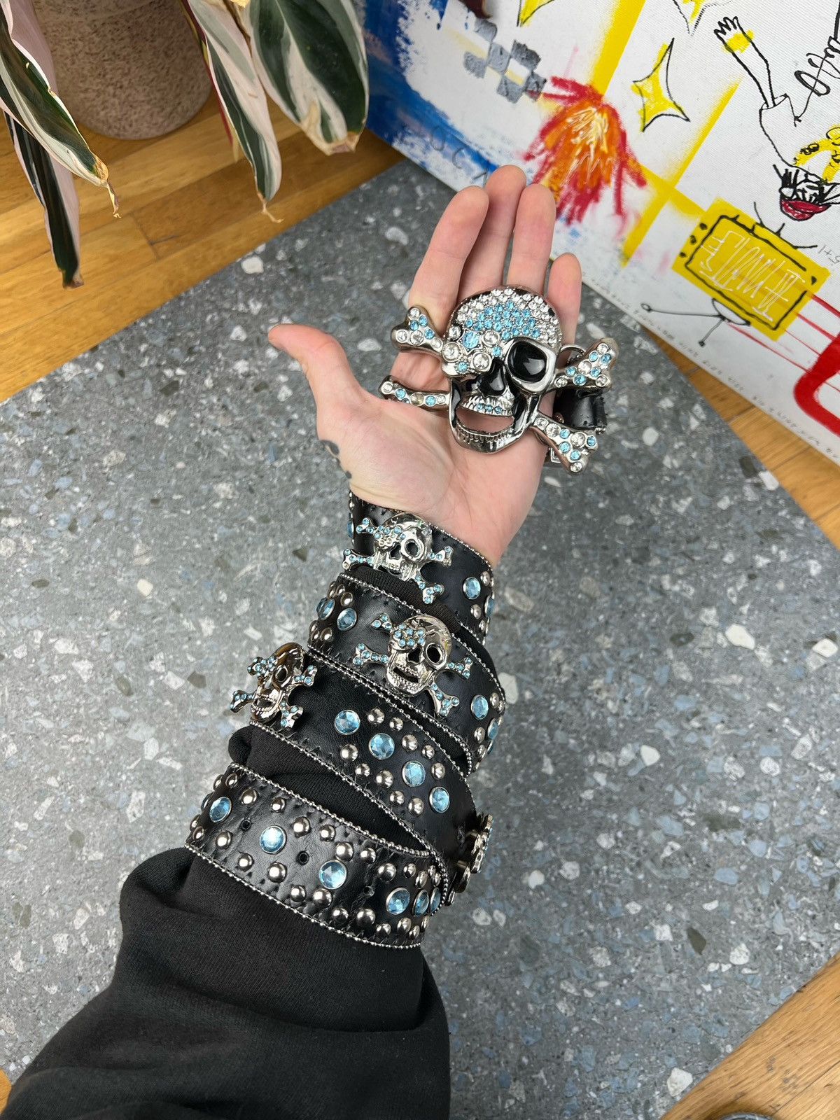 Japanese Brand × Vintage Rhinestone Skull Buckle Belt crystals Size ONE SIZE - 2 Thumbnail