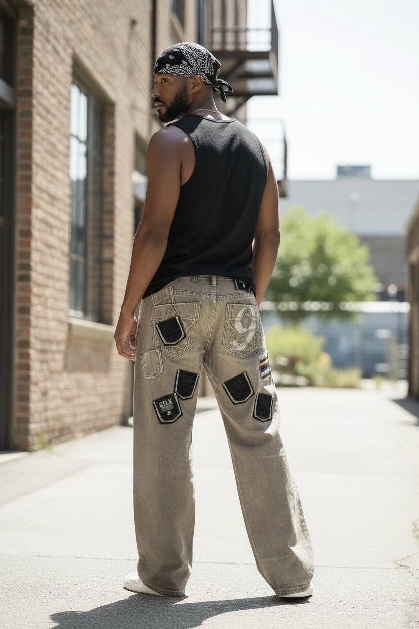 Japanese Brand STLK NUMBER 9 Multi Pocket Pop Art Style Baggy Pants Size US 32 / EU 48 - 1 Thumbnail