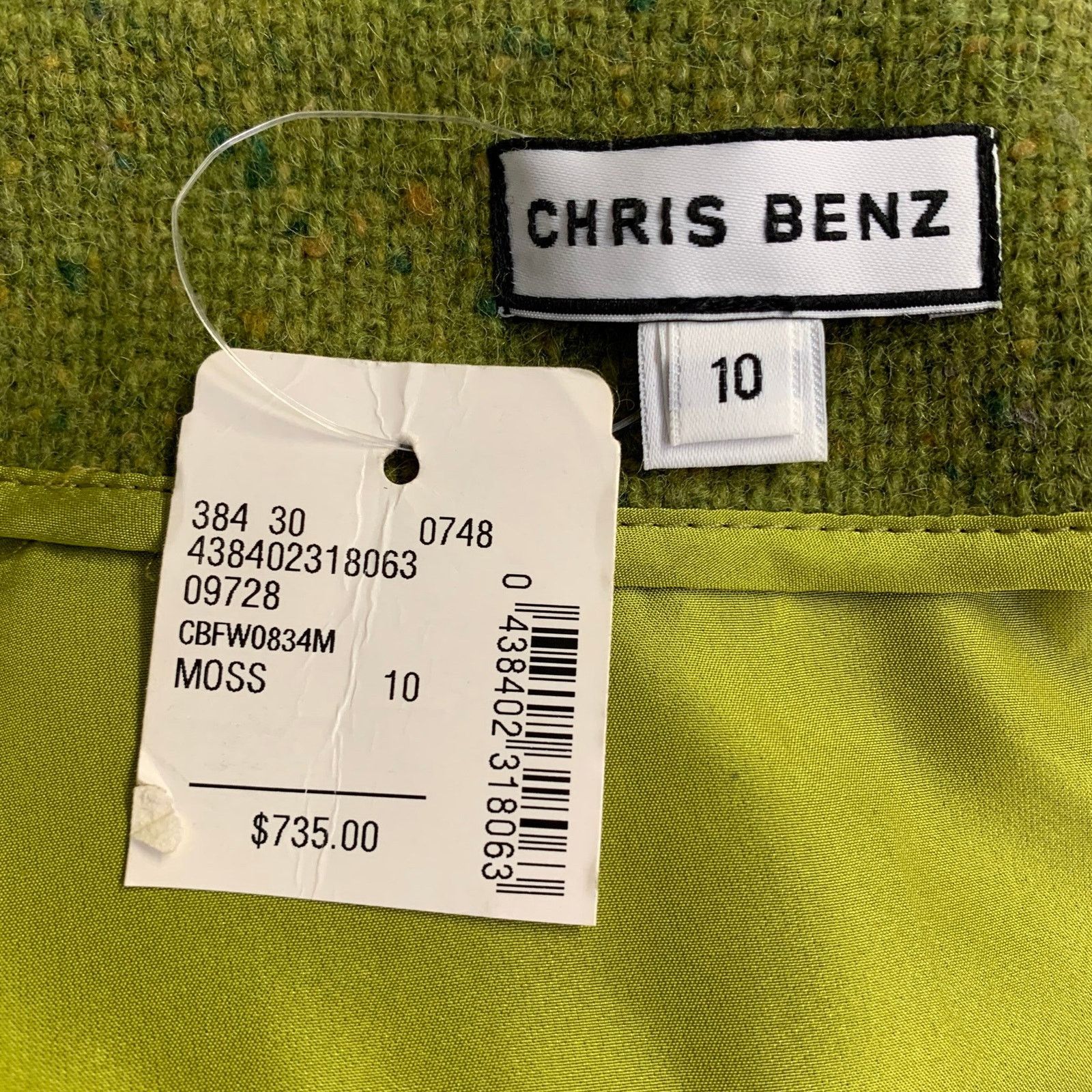 Other CHRIS BENZ Size 10 Green Wool Tweed Fringe Pencil Skirt Size 32" / US 10 / IT 46 - 4 Thumbnail