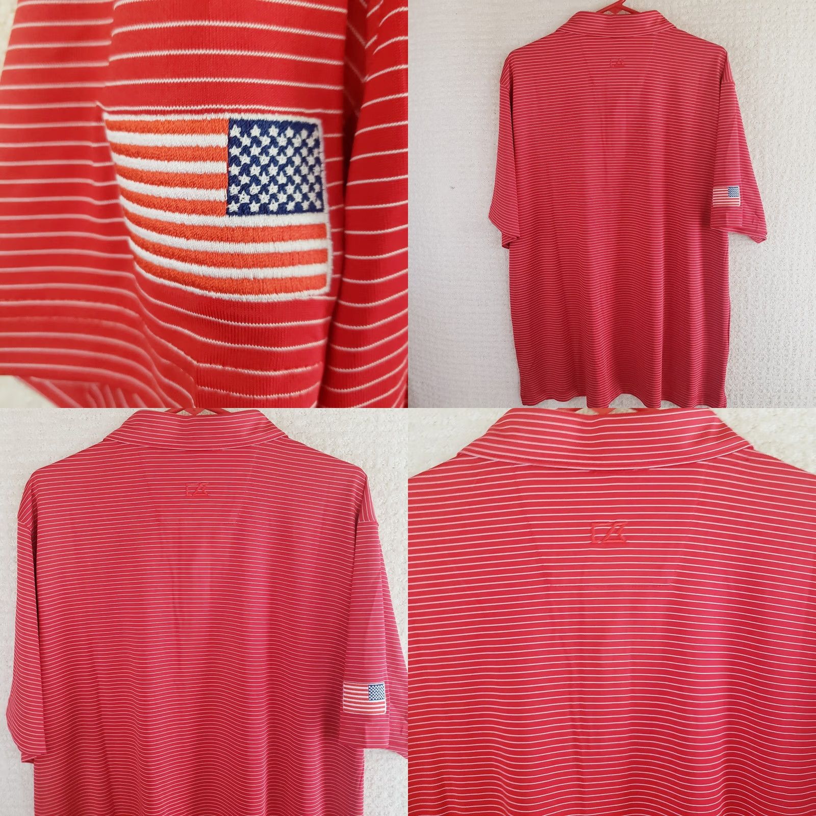Vintage Cutter and Buck Polo Shirt Men XL Red Striped Short Sleeve Logo Flag Dataw Isl Shirt Size US XL / EU 56 / 4 - 8 Thumbnail