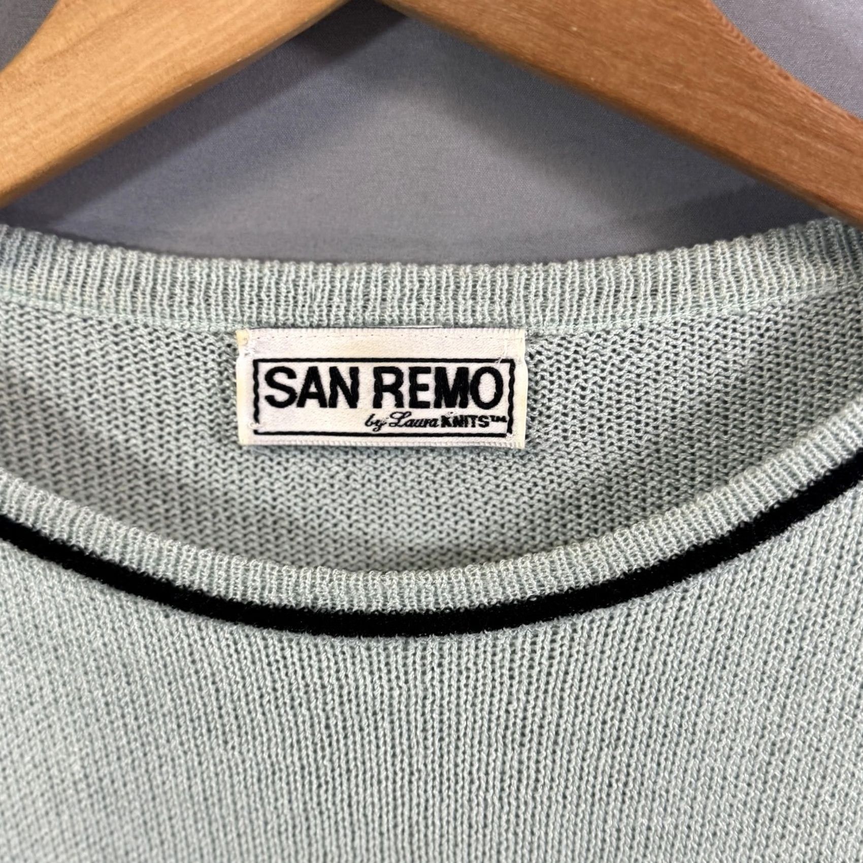 Vintage VINTAGE San Remo Sweater Womens Large Knit Short Sleeve Black Trim 90s Pullover Reasonable Green/Light Blue Size L / US 10 / IT 46 - 3 Thumbnail