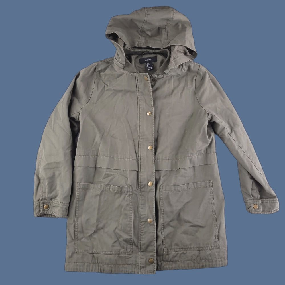 Forever 21 Forever 21 Jacket Womens Large Olive Green Military Overcoat Zip Size L / US 10 / IT 46 - 1 Thumbnail