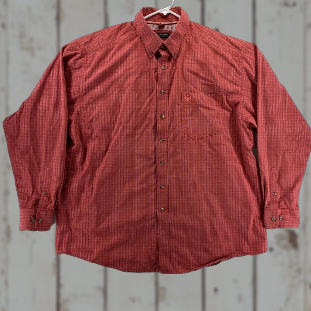 Ariat Ariat Pro Series Mens XXL Red Button Up Long Sleeve Plaid Cowboy Western Shirt Size US XXL / EU 58 / 5 - 1 Thumbnail