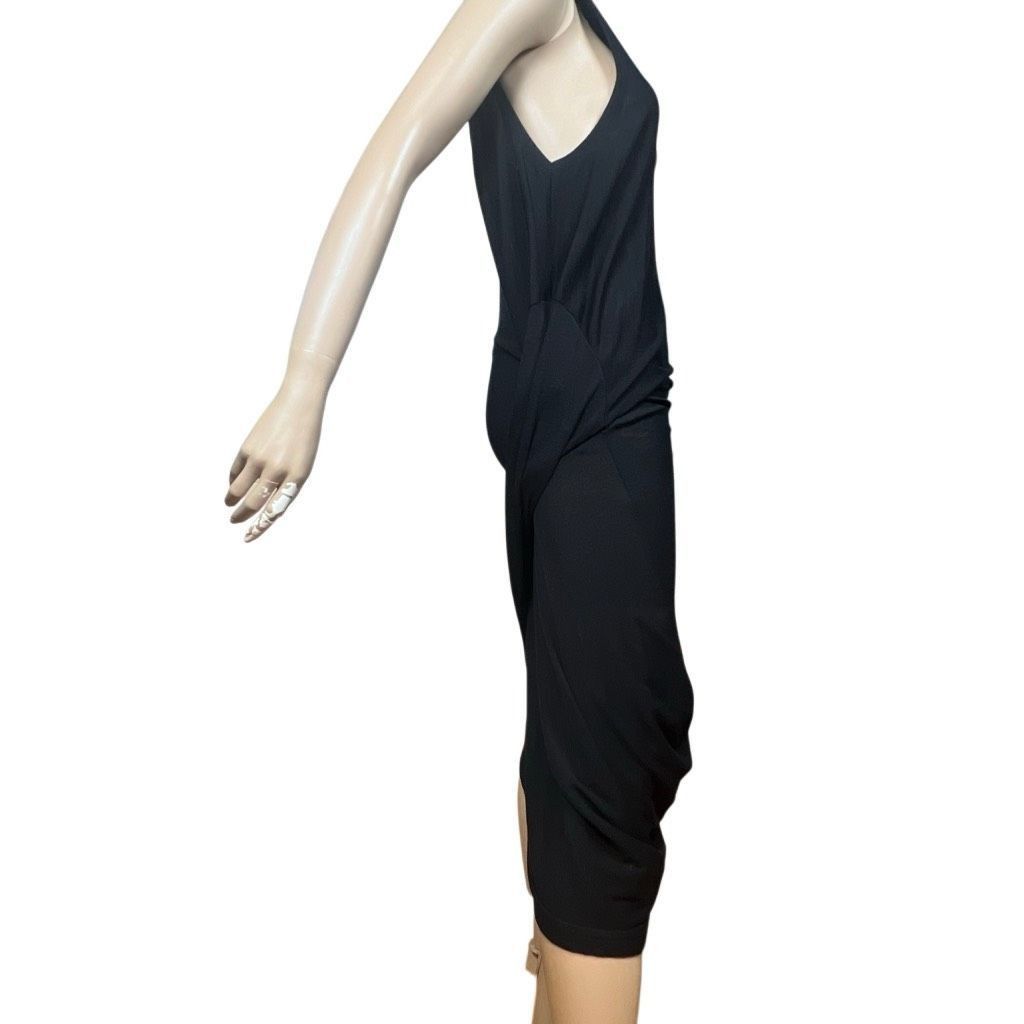 McQ Alexander McQueen Alexander McQueen McQ Black Ribbed Wool Bland Draped Midi Dress Size M (049) Size M / US 6-8 / IT 42-44 - 4 Thumbnail
