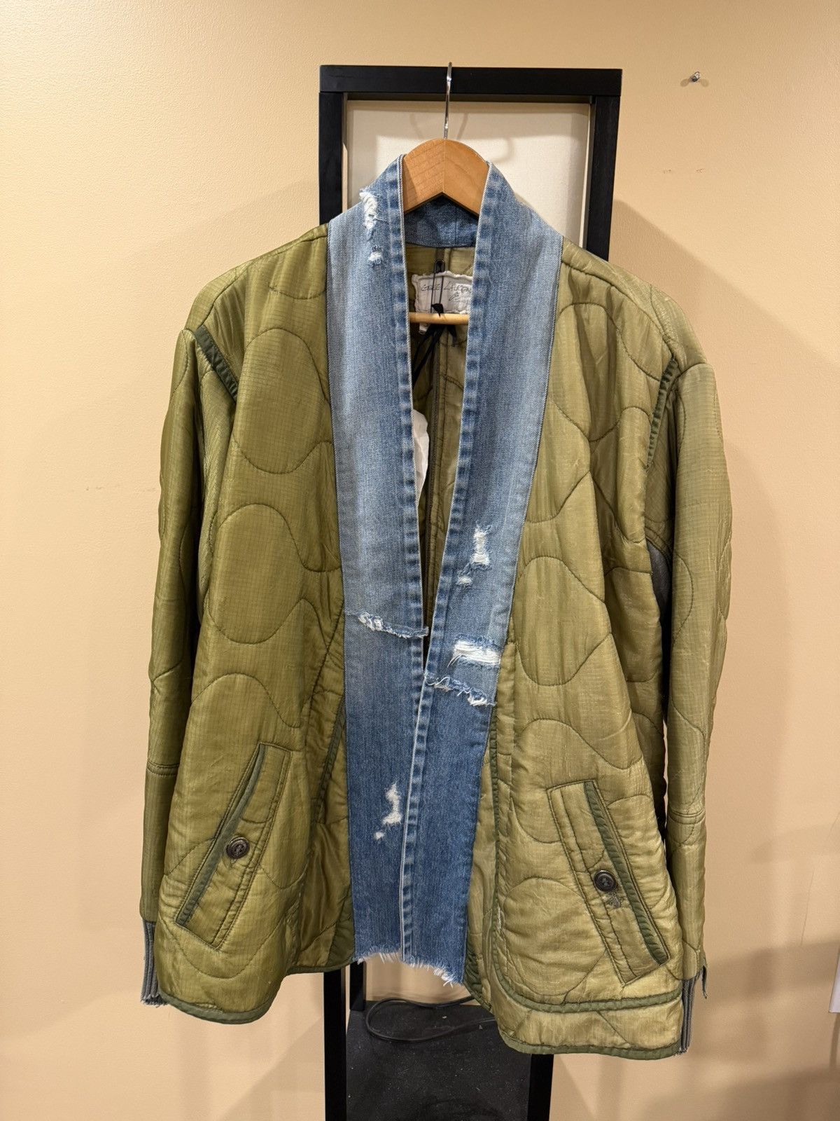 Greg Lauren Greg Lauren Kimono Green Quilt / Blue Denim Distress Jacket Size US L / EU 52-54 / 3 - 4 Thumbnail