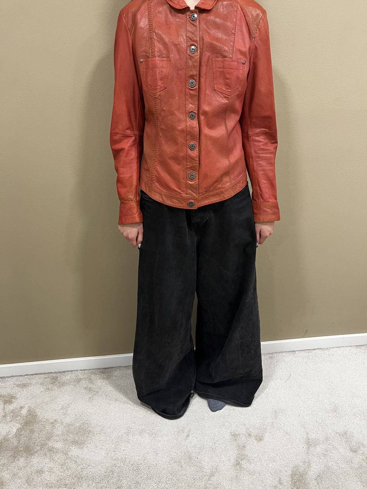 Marithe + Francois Girbaud Marithe Francois Girbaud Vintage Rare Orange Leather Jacket Size M / US 6-8 / IT 42-44 - 12 Thumbnail