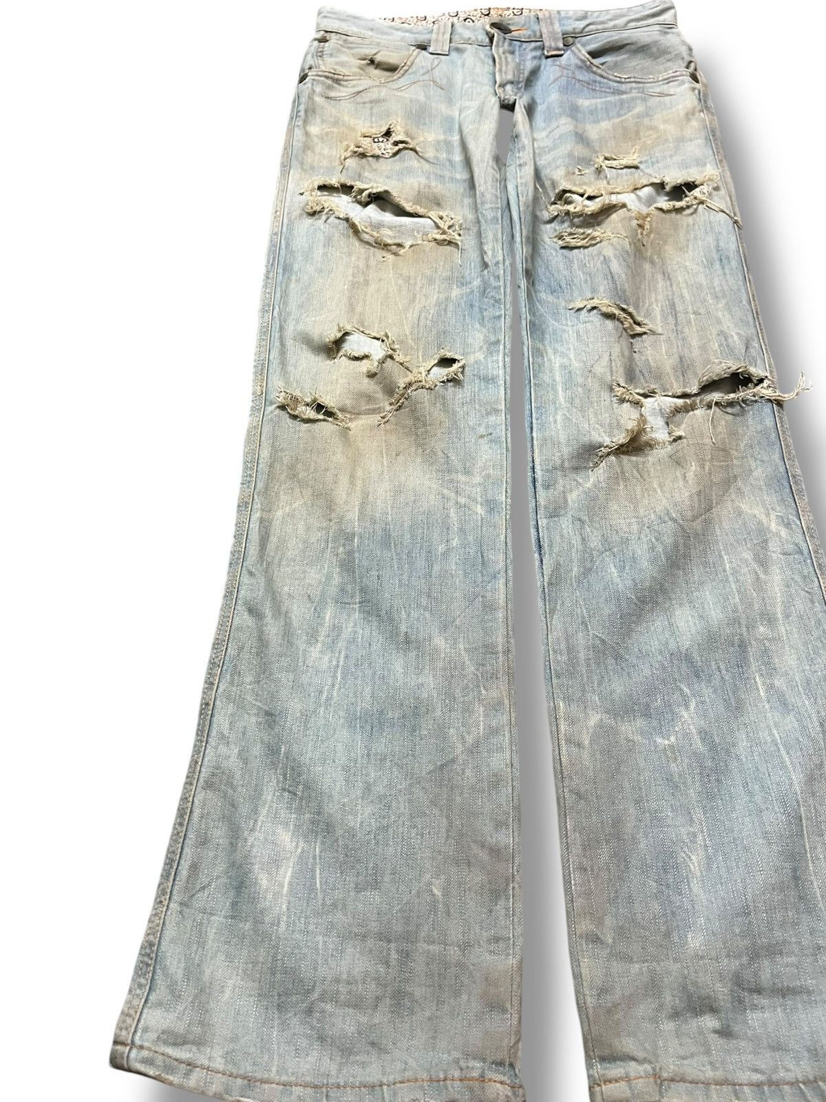Edwin Vintage Edwin 503 Blue Trip Faded Mudwash Ripped Denim Size US 31 - 3 Thumbnail