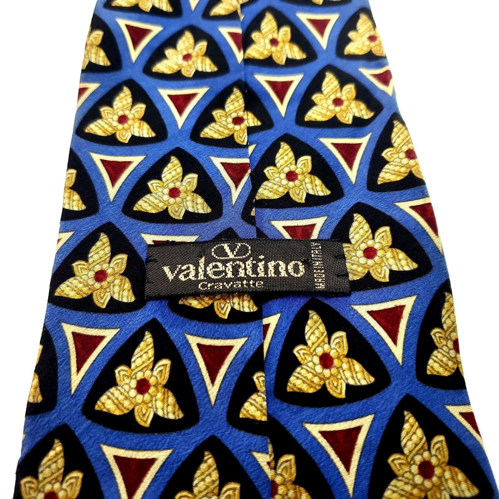 Valentino Valentino Blue & Beige Silk Tie Woven Wide Geometric Size ONE SIZE - 5 Thumbnail