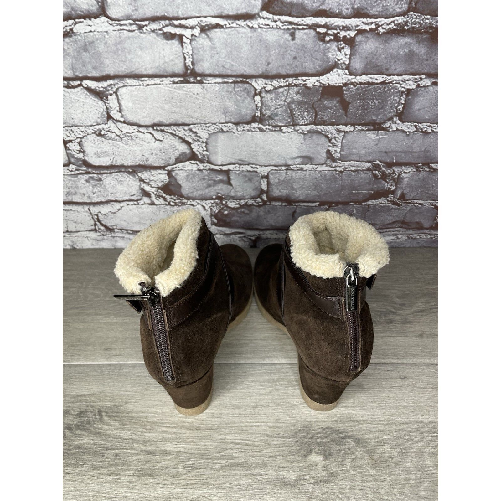 Aquatalia Aquatalia Brown Suede Faux Fur Strap Ankle Wedge Booties Wom Size US 10 / IT 40 - 5 Thumbnail