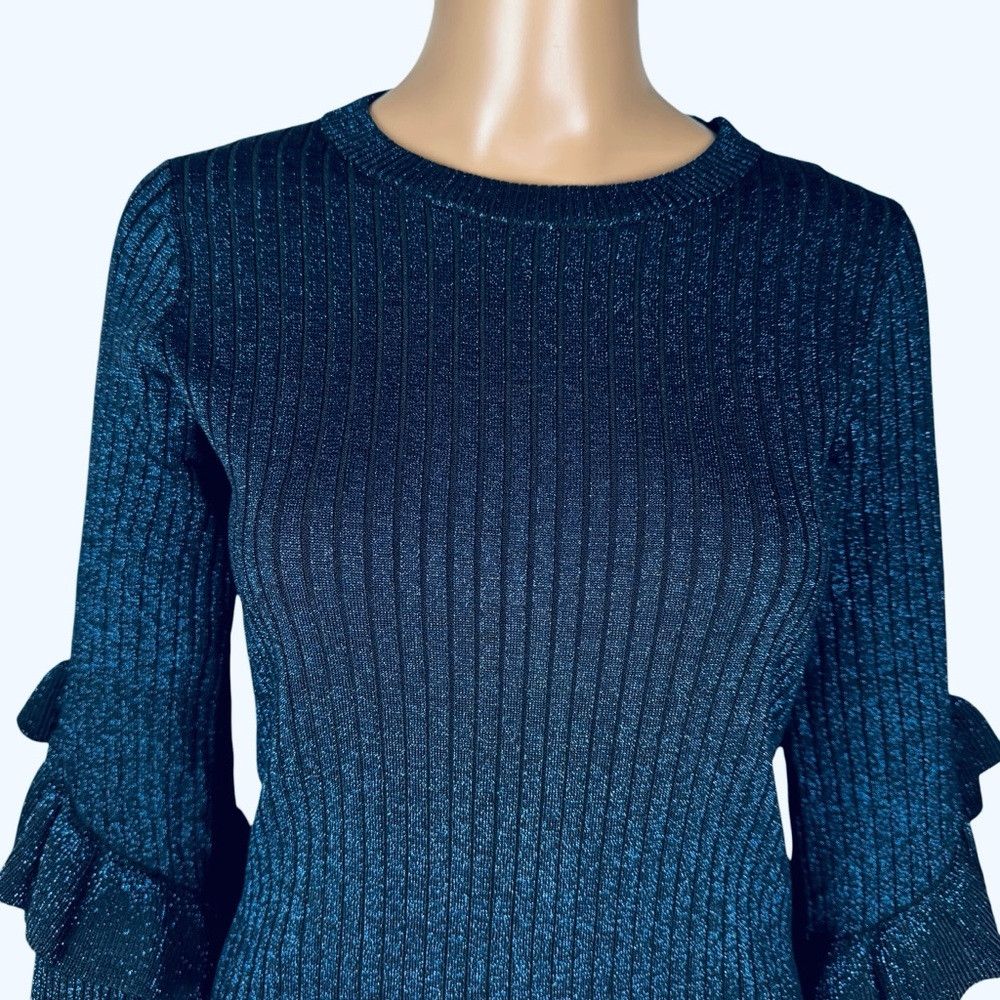 Elie Tahari Elie Tahari Hope Ribbed Knit Navy Sparkle Sweater Size XS Size XS / US 0-2 / IT 36-38 - 5 Thumbnail