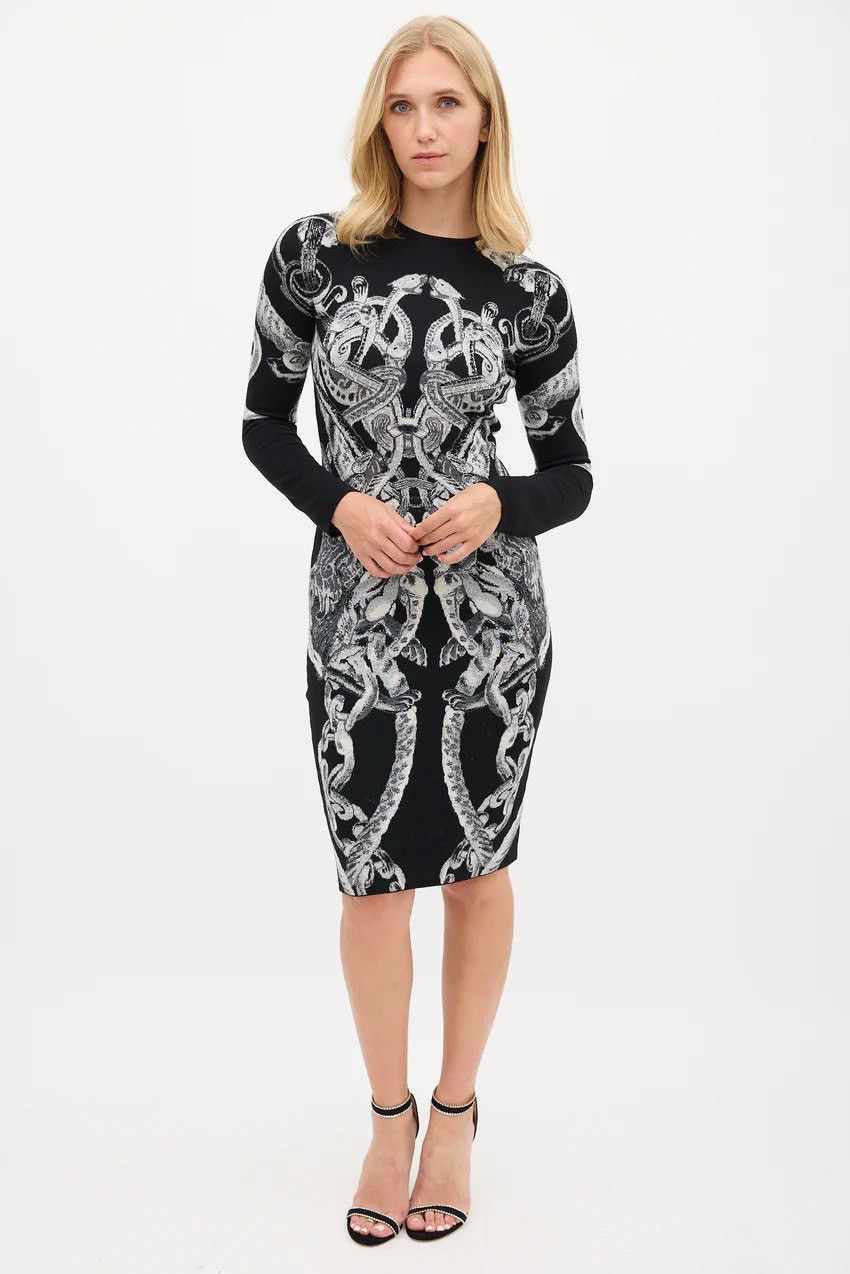 Alexander McQueen ★0% TAX★ F/W2010 Alexander McQueen Wool-Silk Graphic Dress Size S / US 4 / IT 40 - 3 Thumbnail