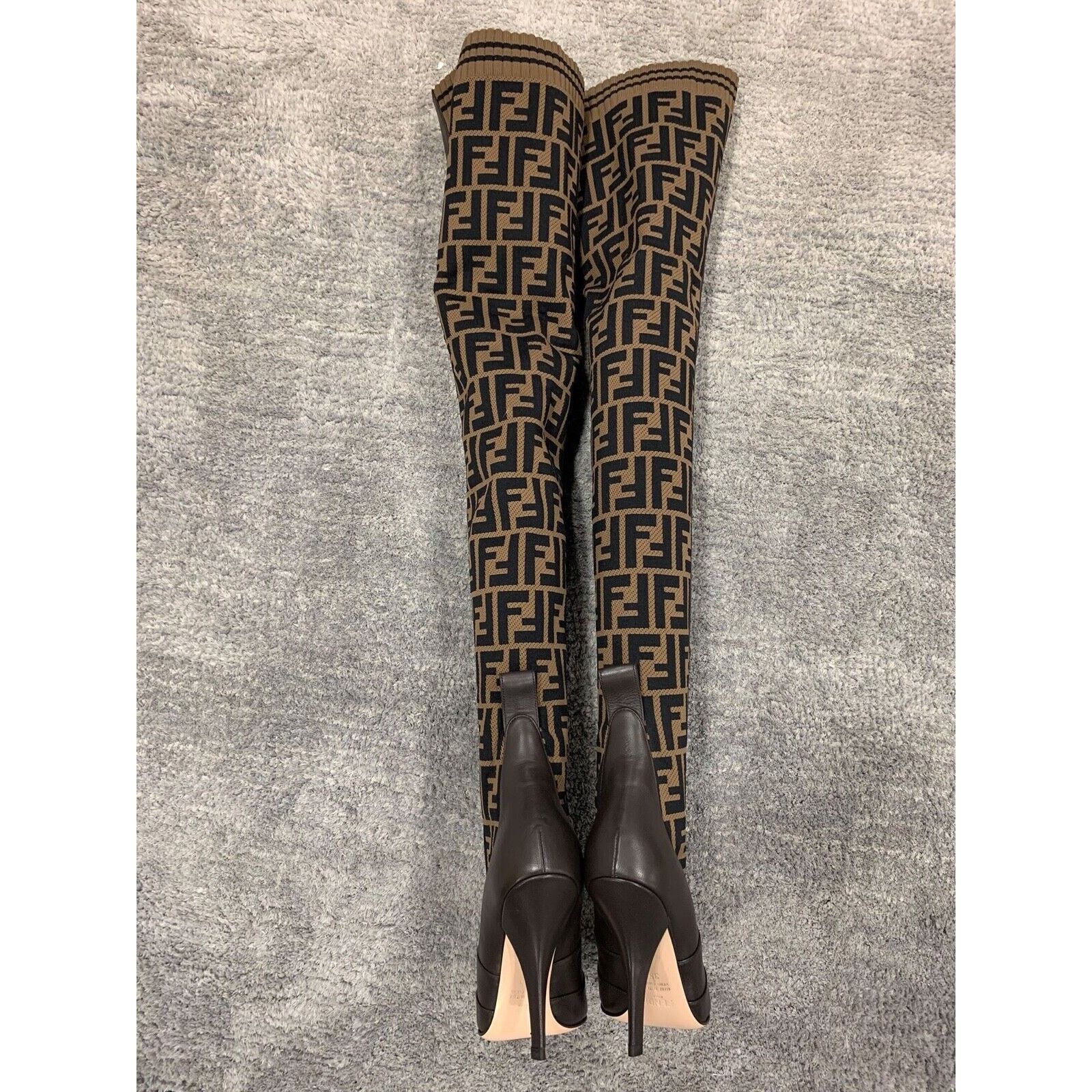 Fendi Fendi Rockoko Brown FF Logo Stretch Knit Sock Thigh High Size US 5 / IT 35 - 10 Thumbnail