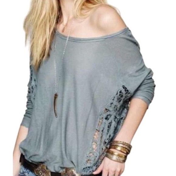 Free People NWT Free People Black Lace Inset Slouchy Linen Blend Top | B Size S / US 4 / IT 40 - 13 Thumbnail