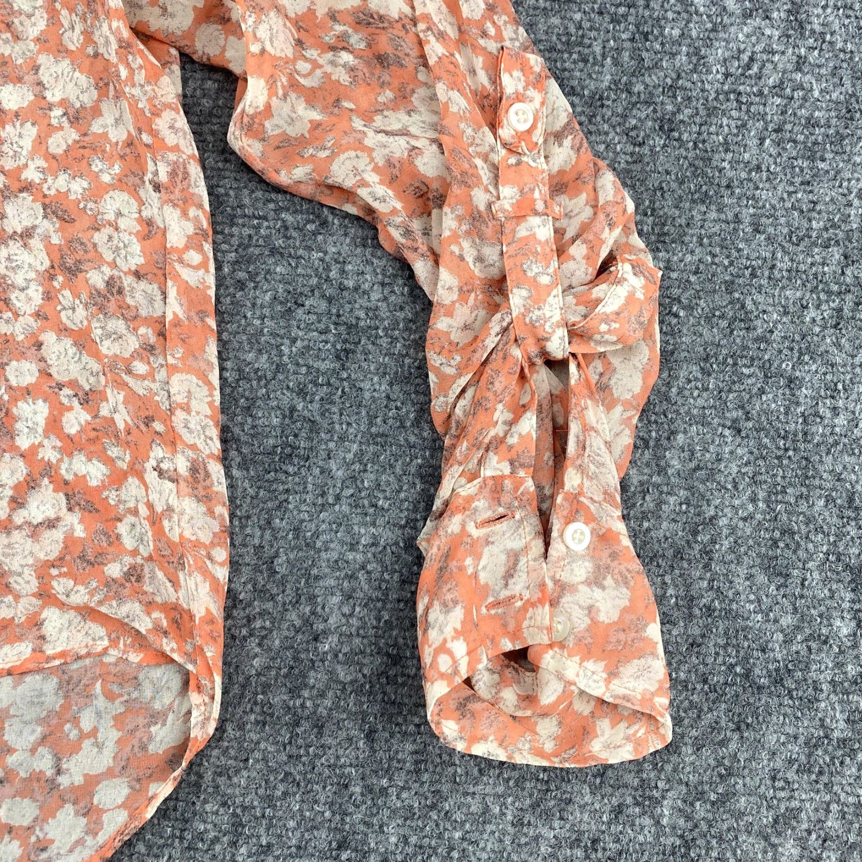 Free People Free People Top Womens Small Orange Sheer Button Front Long Sleeve Blouse Boho Size S / US 4 / IT 40 - 3 Thumbnail