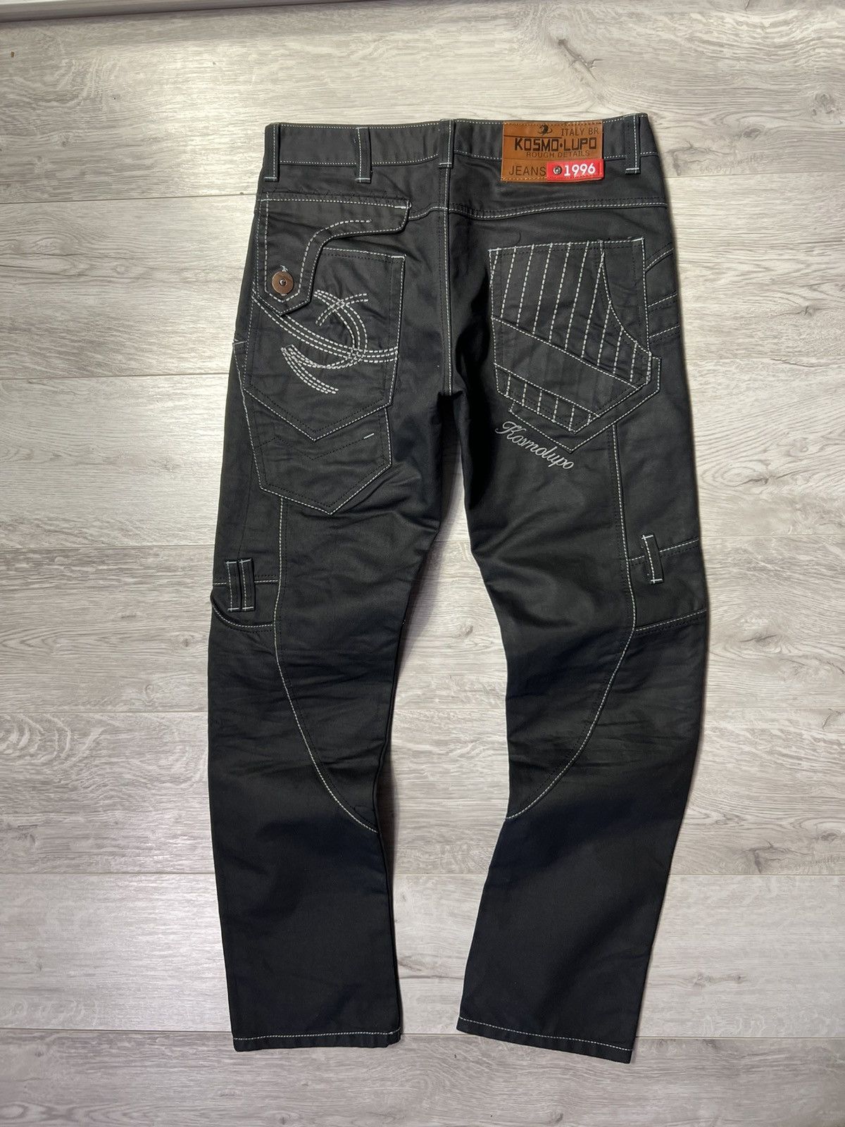 Japanese Brand Vintage Y2K K&M Kosmo Lupo Embroidered Logo Hard Wear Jeans Size US 32 / EU 48 - 8 Thumbnail