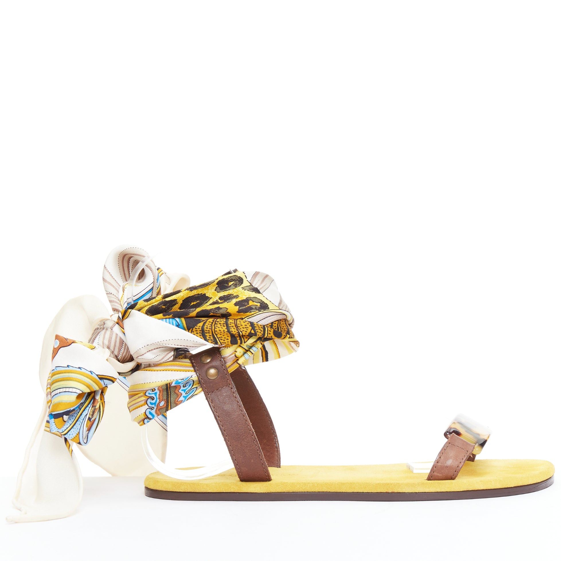 Other AVEC MODERATION yellow cream silky scarf tie acrylic flat sandals EU37 Size US 7 / IT 37 - 1 Thumbnail