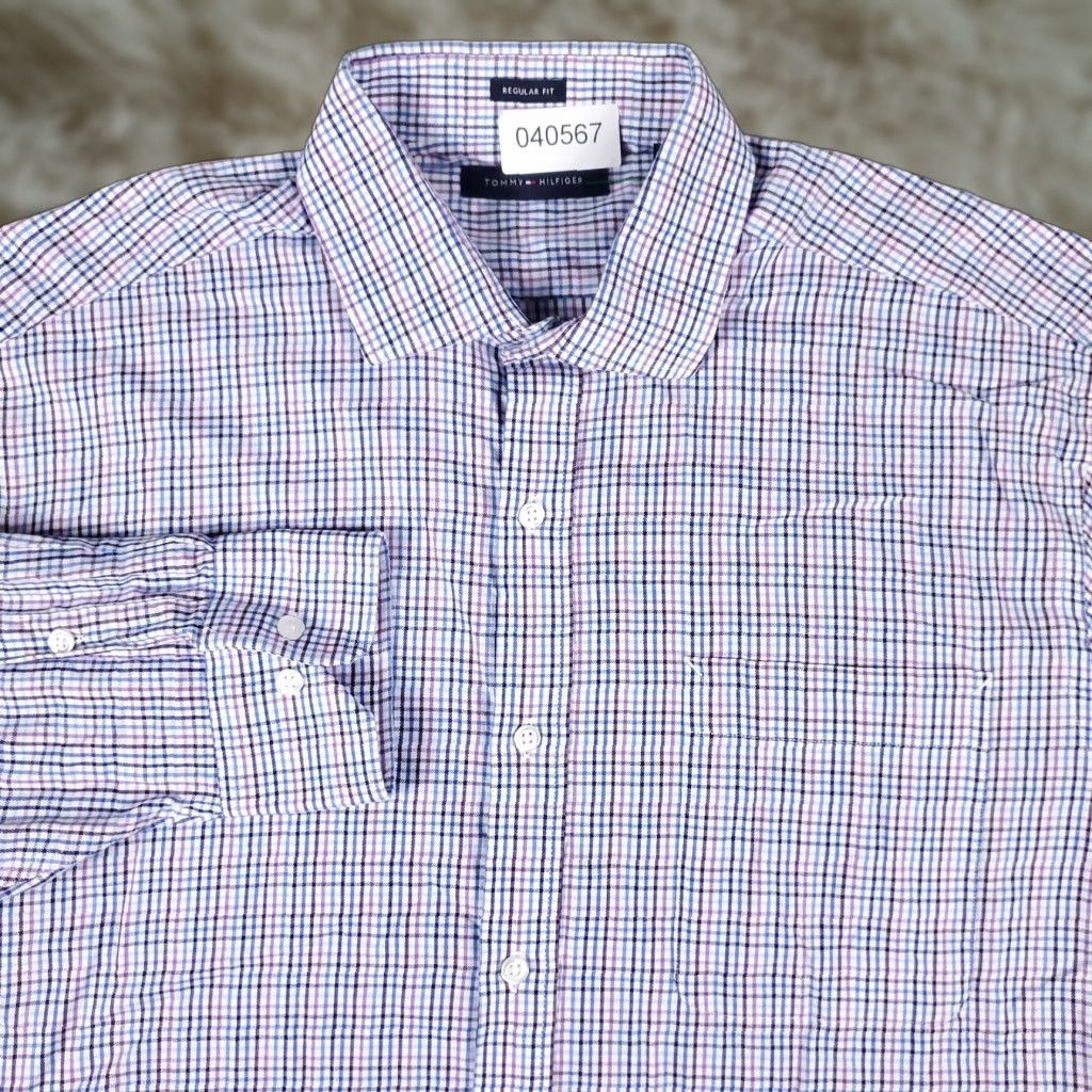 Tommy Hilfiger Tommy Hilfiger Button-Up Shirt Mens Large Blue Purple Plaid Long Sleeve Casual Size US L / EU 52-54 / 3 - 1 Thumbnail