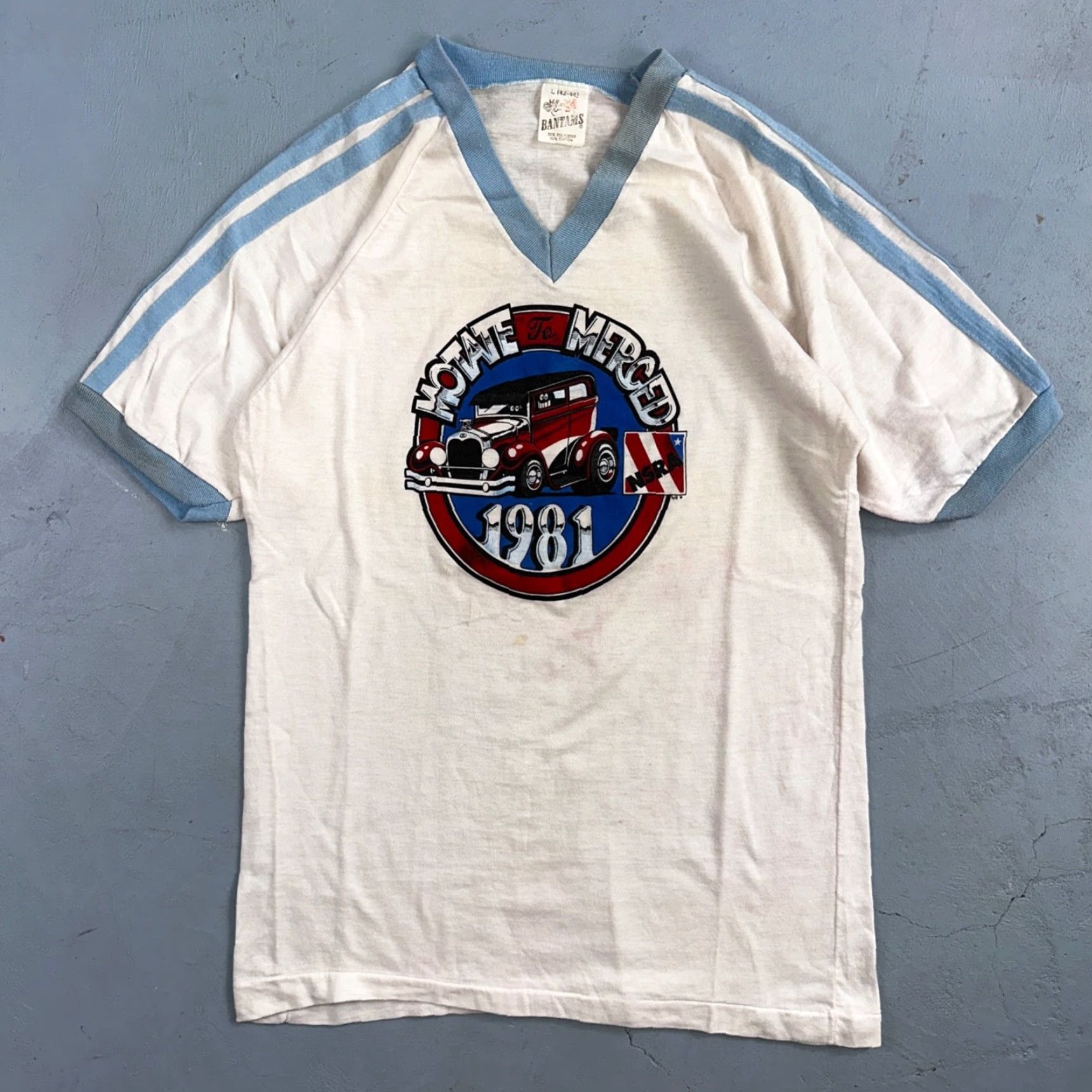 Vintage VINTAGE Bantams T-Shirt Man White 1981 Hot Rods VTG 80s V Neck Crew Neck Short Sleeve Graphic Cars Mens L Size US L / EU 52-54 / 3 - 2 Thumbnail
