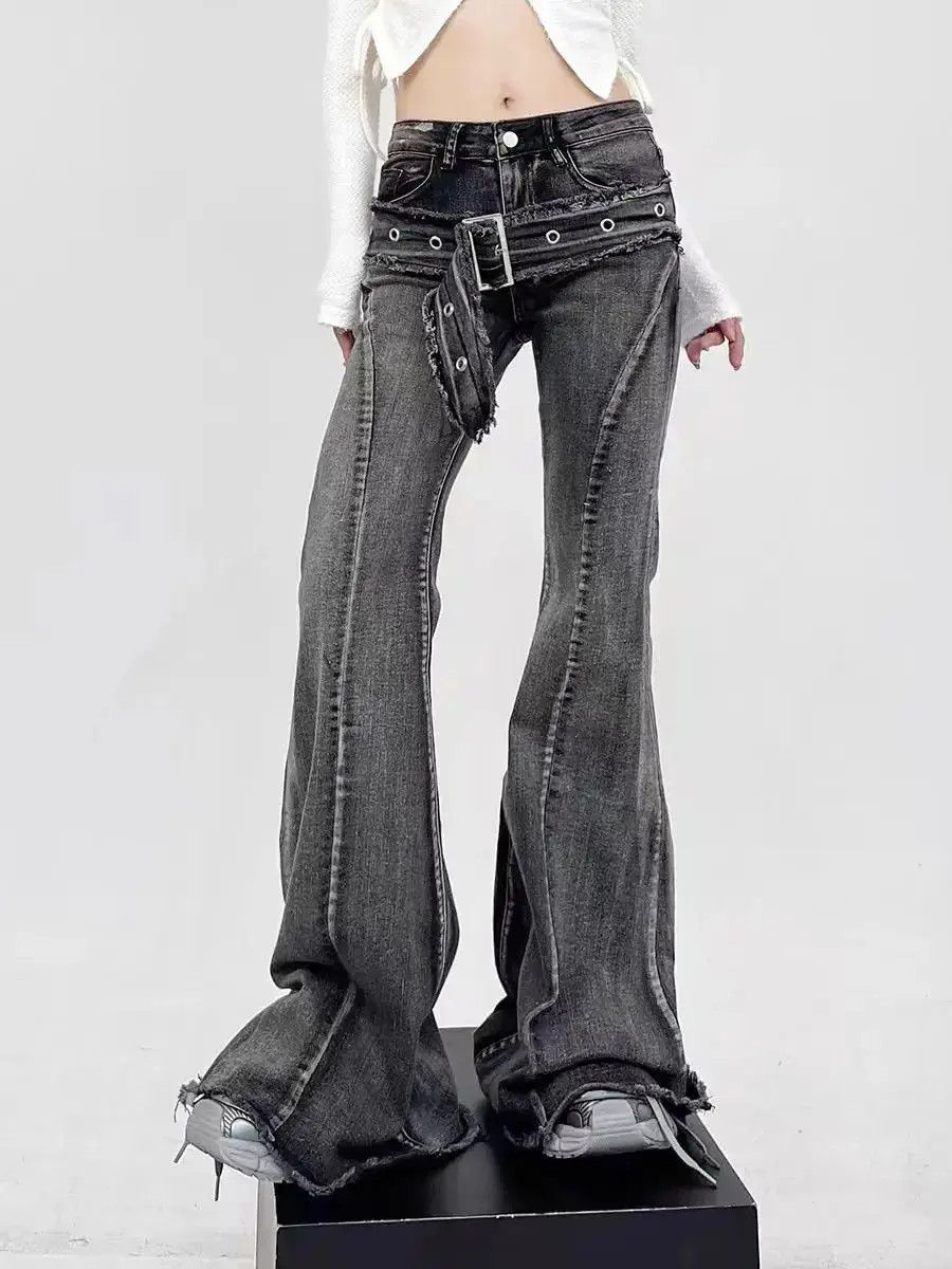 Japanese Brand Black Micro Drag Micro Flare Belt Design Jeans Size US 32 / EU 48 - 4 Thumbnail