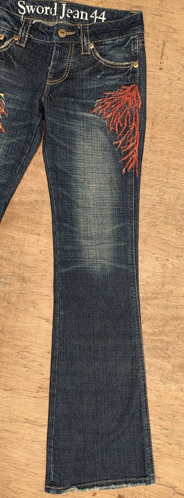 Japanese Brand Rare Sword Jean 44 Peace Embroidered Flare Denim Pants Size US 29 - 11 Thumbnail