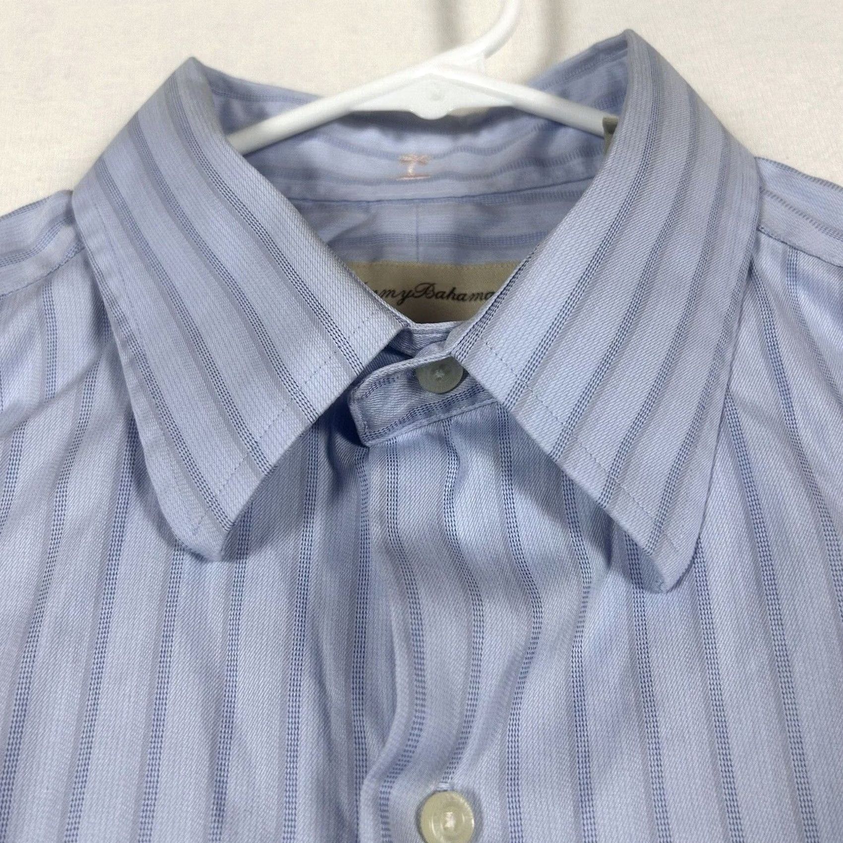 Tommy Bahama Tommy Bahama Button-Up Shirt Mens 16 (32-33) Long Sleeve Striped Silk Blend Cotton Blend Navy Blue/Multi Size US L / EU 52-54 / 3 - 2 Thumbnail